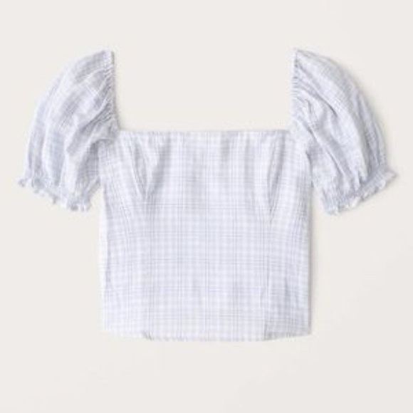 Abercrombie & Fitch Tops - Abercrombie and Fitch Plaid Square Neck Puff Sleeve Crop Top White Blue XS